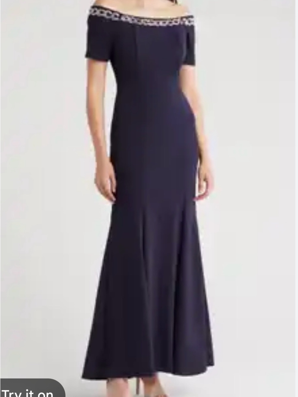 MARINA navy blue Maxi Dress with Silver Detailing